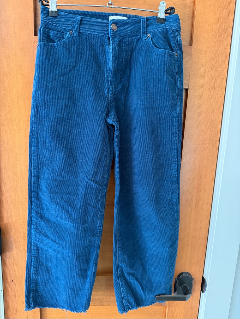 Oliver Logan Aberdeen High Rise Wide Leg Raw Hem Crop Cord Teal 25